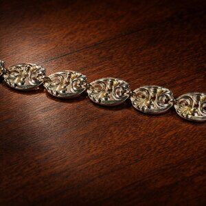 Sterling Silver Scroll Link Bracelet – Vintage Style Panel Bracelet